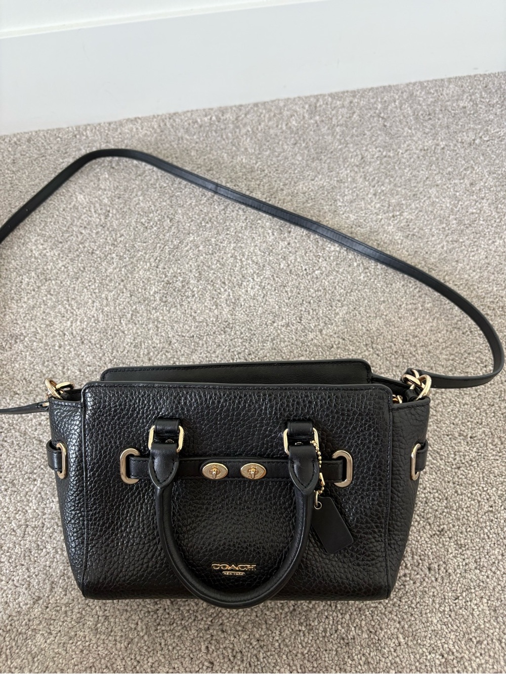 Coach Black Pebbled Leather Crossbody Satchel with Gold Hardware